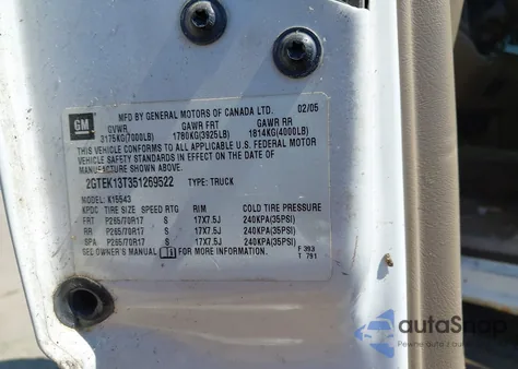 2005 GMC Sierra 1500 Sle z USA, uszkodzony, nr VIN 2GTEK13T351269522